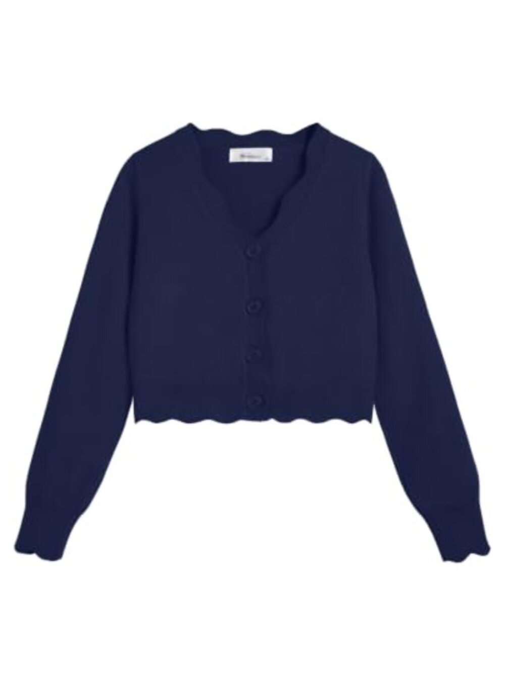 Girls V-Neck Bolero Cardigan Scalloped Trim Knit Long Sleeve Button